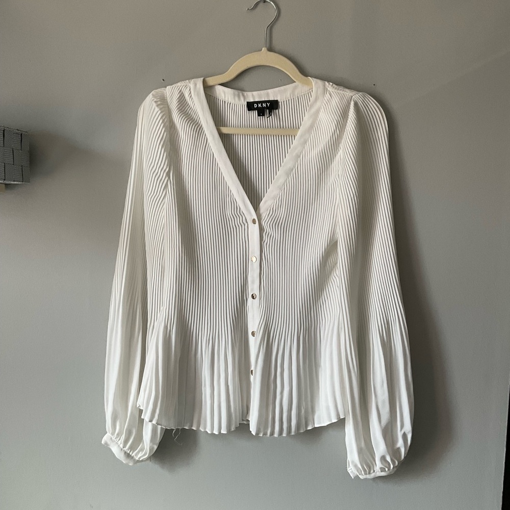 DKNY Women's White Pleated Top
